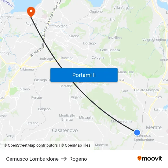 Cernusco Lombardone to Rogeno map