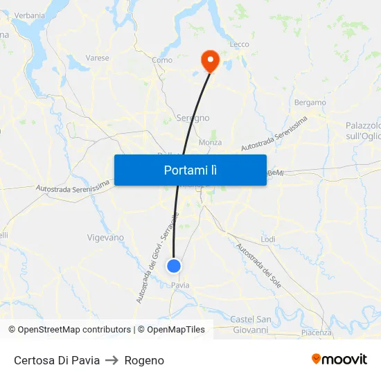 Certosa Di Pavia to Rogeno map