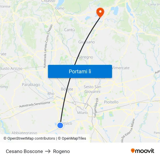 Cesano Boscone to Rogeno map