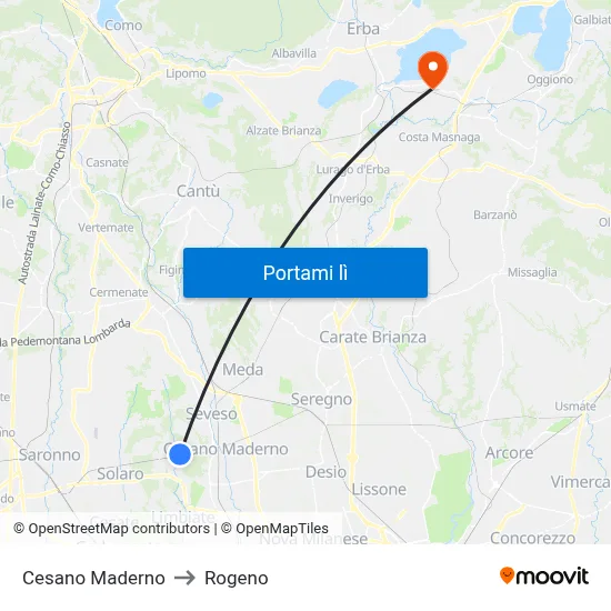 Cesano Maderno to Rogeno map