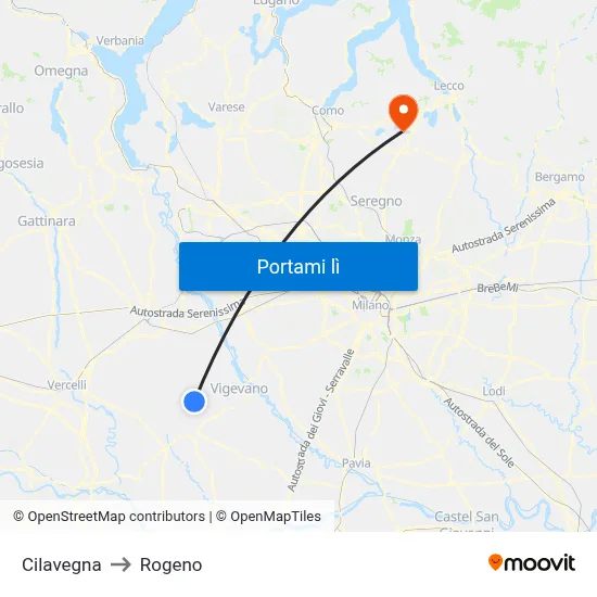 Cilavegna to Rogeno map