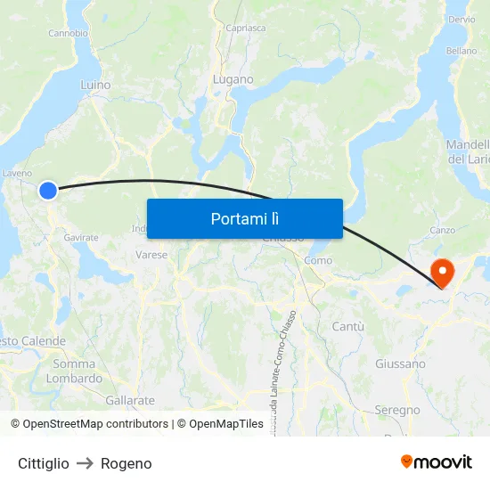 Cittiglio to Rogeno map