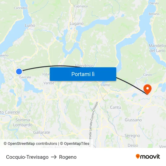Cocquio-Trevisago to Rogeno map