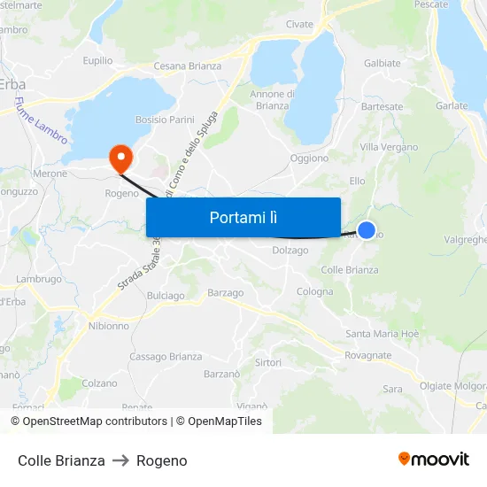 Colle Brianza to Rogeno map
