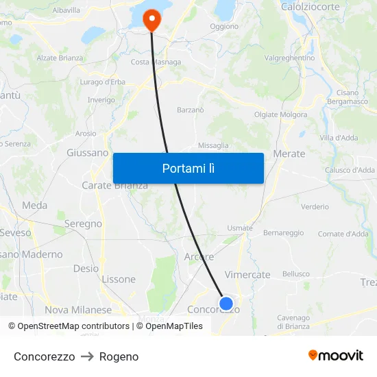 Concorezzo to Rogeno map