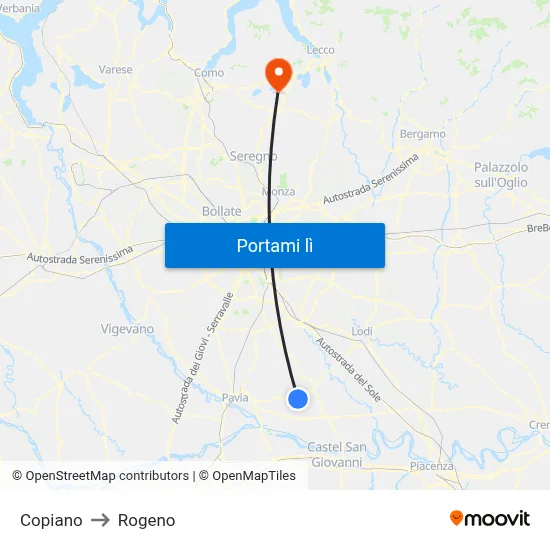 Copiano to Rogeno map