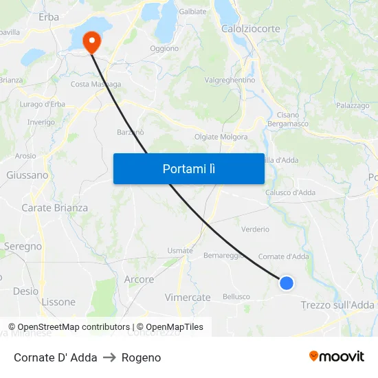 Cornate D' Adda to Rogeno map