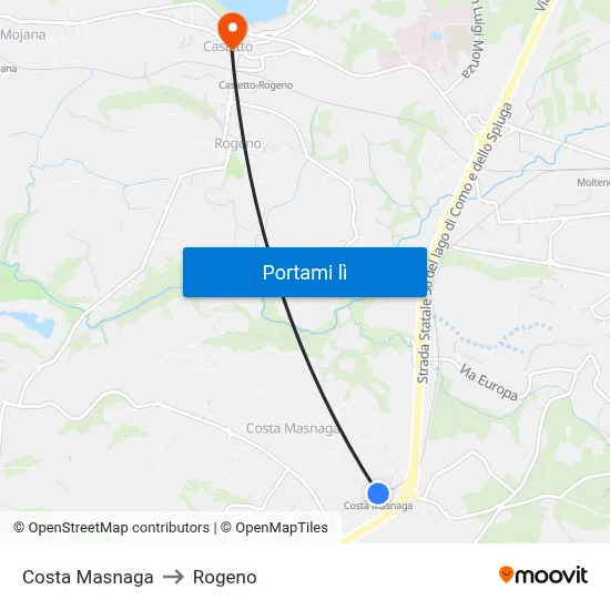 Costa Masnaga to Rogeno map