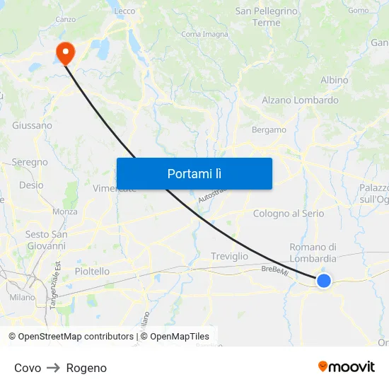 Covo to Rogeno map