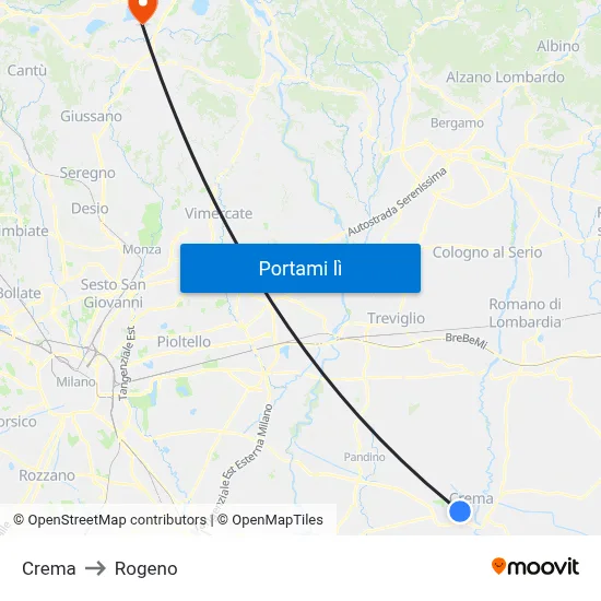 Crema to Rogeno map