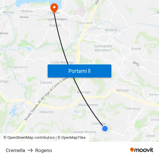 Cremella to Rogeno map
