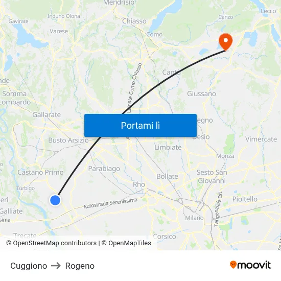 Cuggiono to Rogeno map