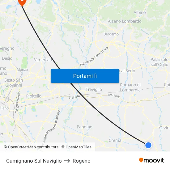Cumignano Sul Naviglio to Rogeno map
