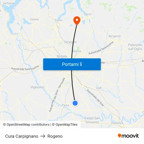 Cura Carpignano to Rogeno map