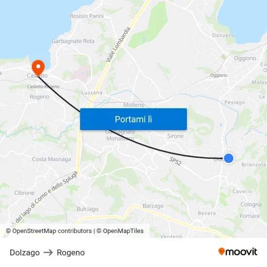 Dolzago to Rogeno map