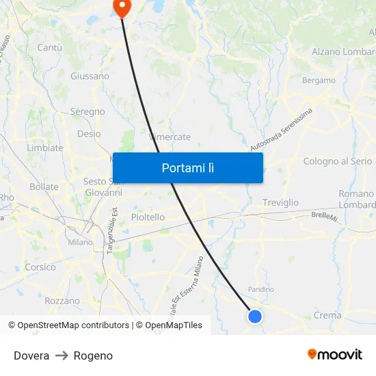 Dovera to Rogeno map