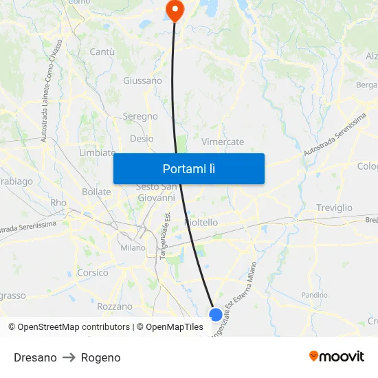 Dresano to Rogeno map