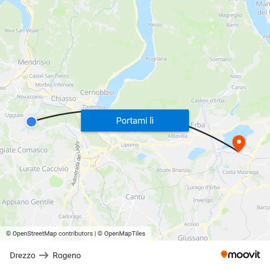 Drezzo to Rogeno map
