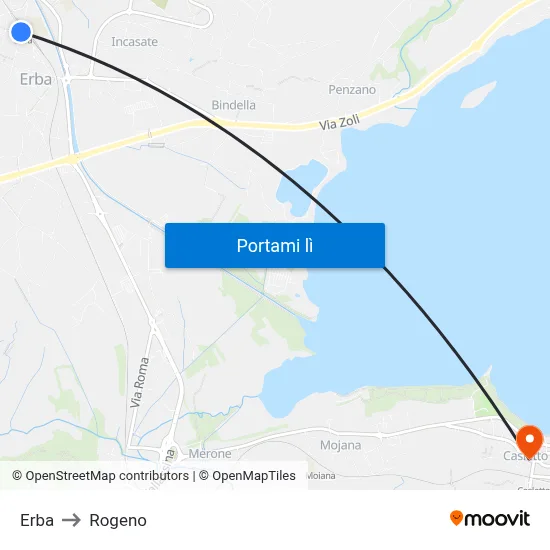 Erba to Rogeno map