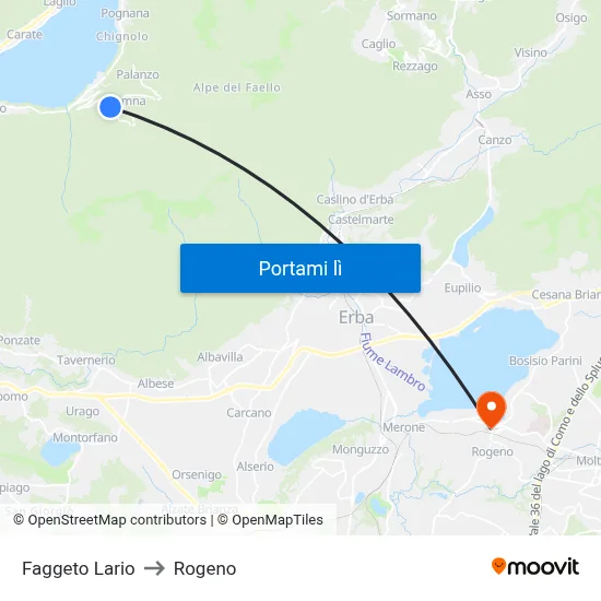 Faggeto Lario to Rogeno map