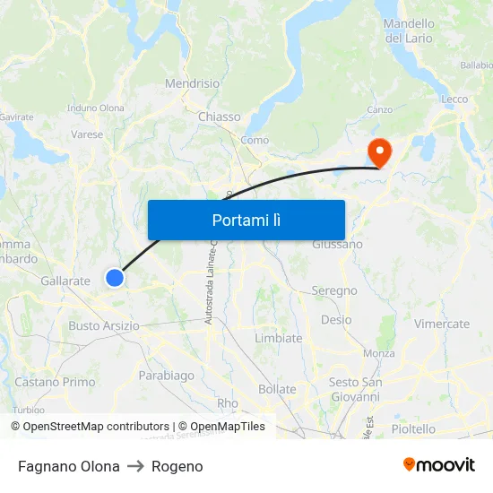 Fagnano Olona to Rogeno map