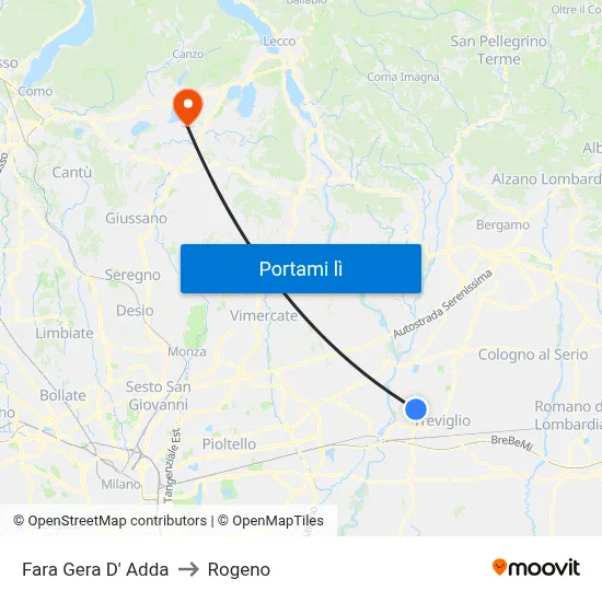 Fara Gera D' Adda to Rogeno map