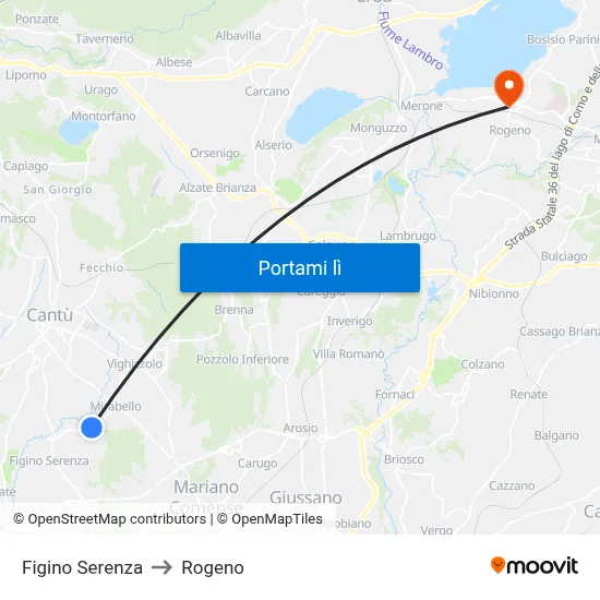 Figino Serenza to Rogeno map