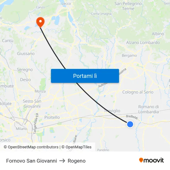 Fornovo San Giovanni to Rogeno map