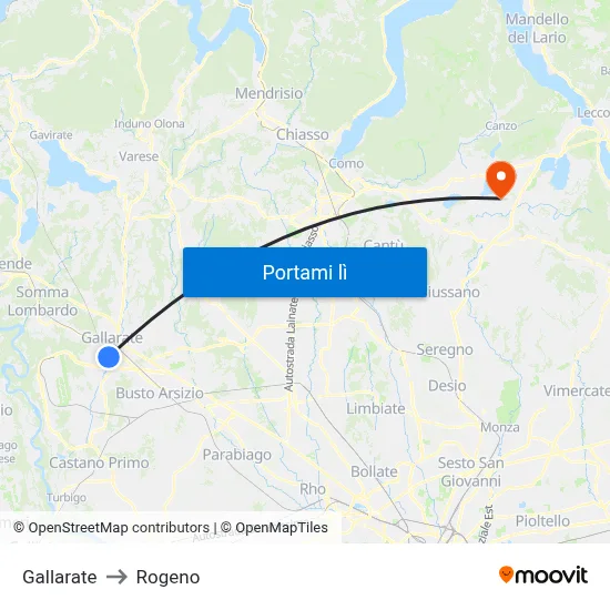 Gallarate to Rogeno map