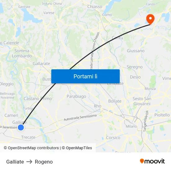 Galliate to Rogeno map