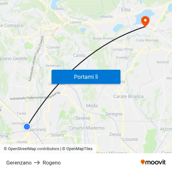 Gerenzano to Rogeno map