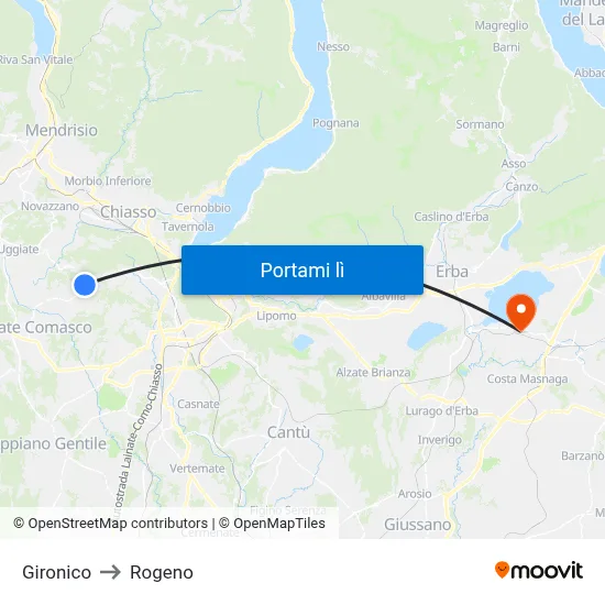 Gironico to Rogeno map