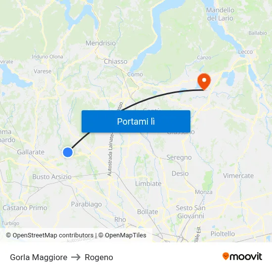 Gorla Maggiore to Rogeno map