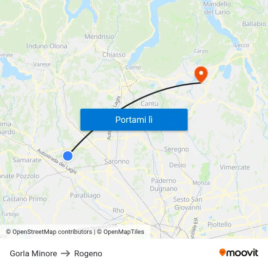 Gorla Minore to Rogeno map