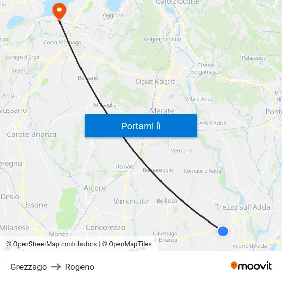 Grezzago to Rogeno map