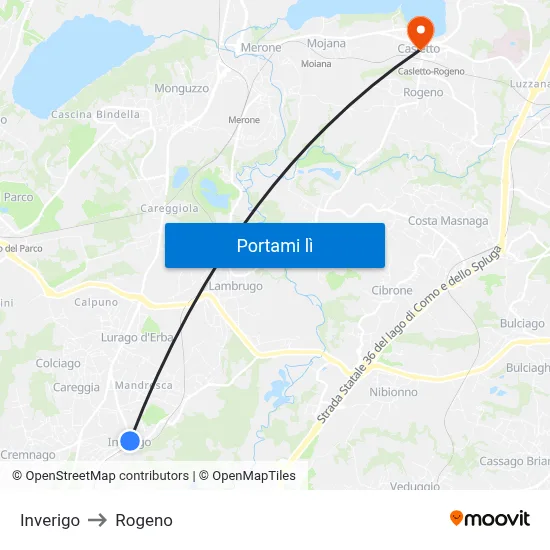 Inverigo to Rogeno map