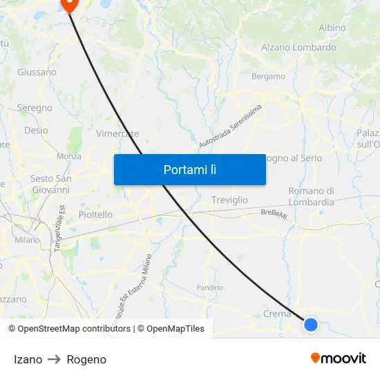Izano to Rogeno map