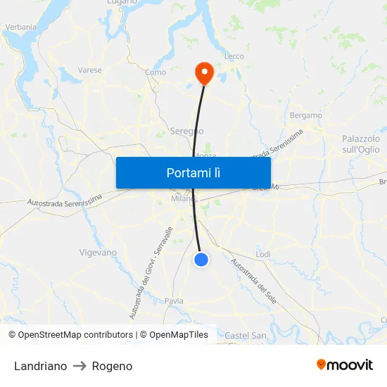Landriano to Rogeno map