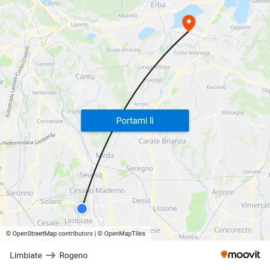 Limbiate to Rogeno map