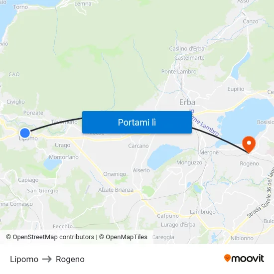 Lipomo to Rogeno map