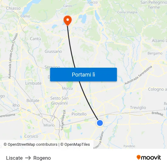 Liscate to Rogeno map