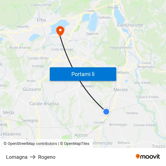 Lomagna to Rogeno map