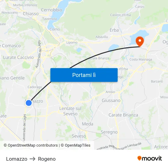 Lomazzo to Rogeno map