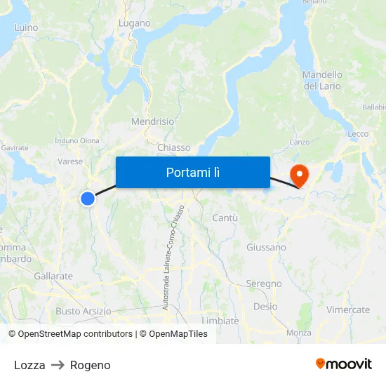Lozza to Rogeno map