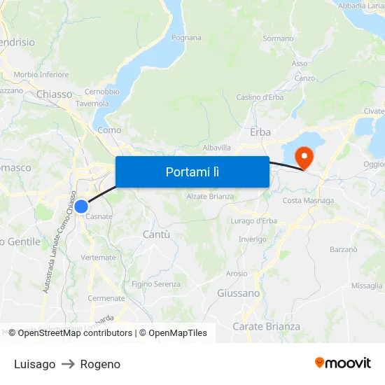 Luisago to Rogeno map