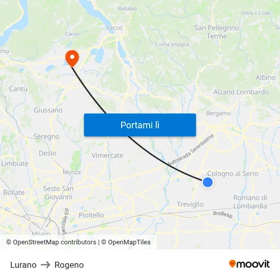 Lurano to Rogeno map