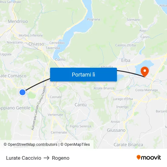 Lurate Caccivio to Rogeno map