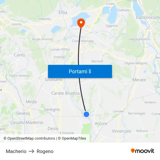 Macherio to Rogeno map