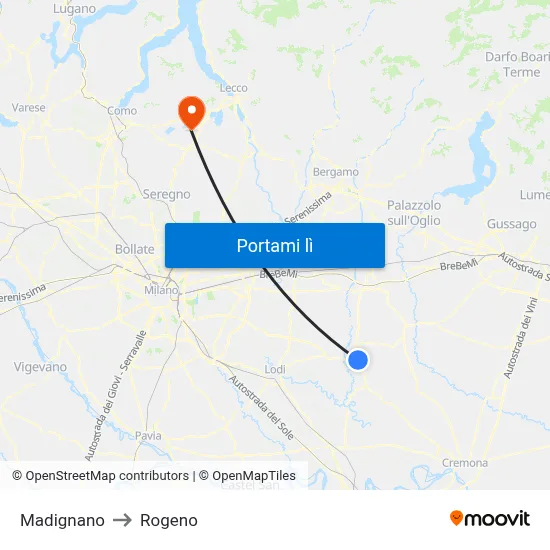 Madignano to Rogeno map