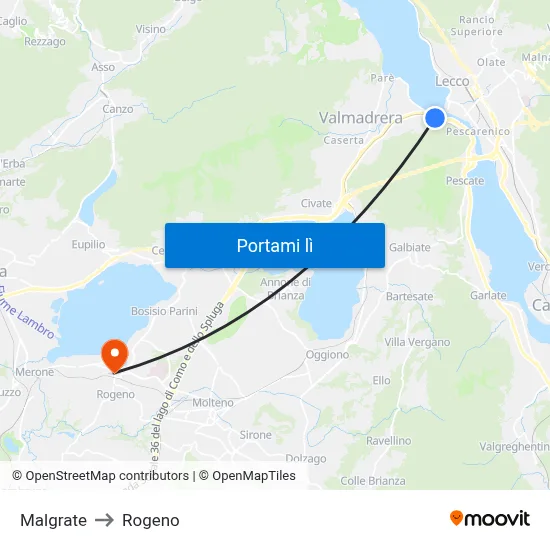 Malgrate to Rogeno map